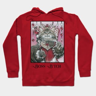 Queen of Hearts Cat - Boss B*tch - Black Outlined Version Hoodie